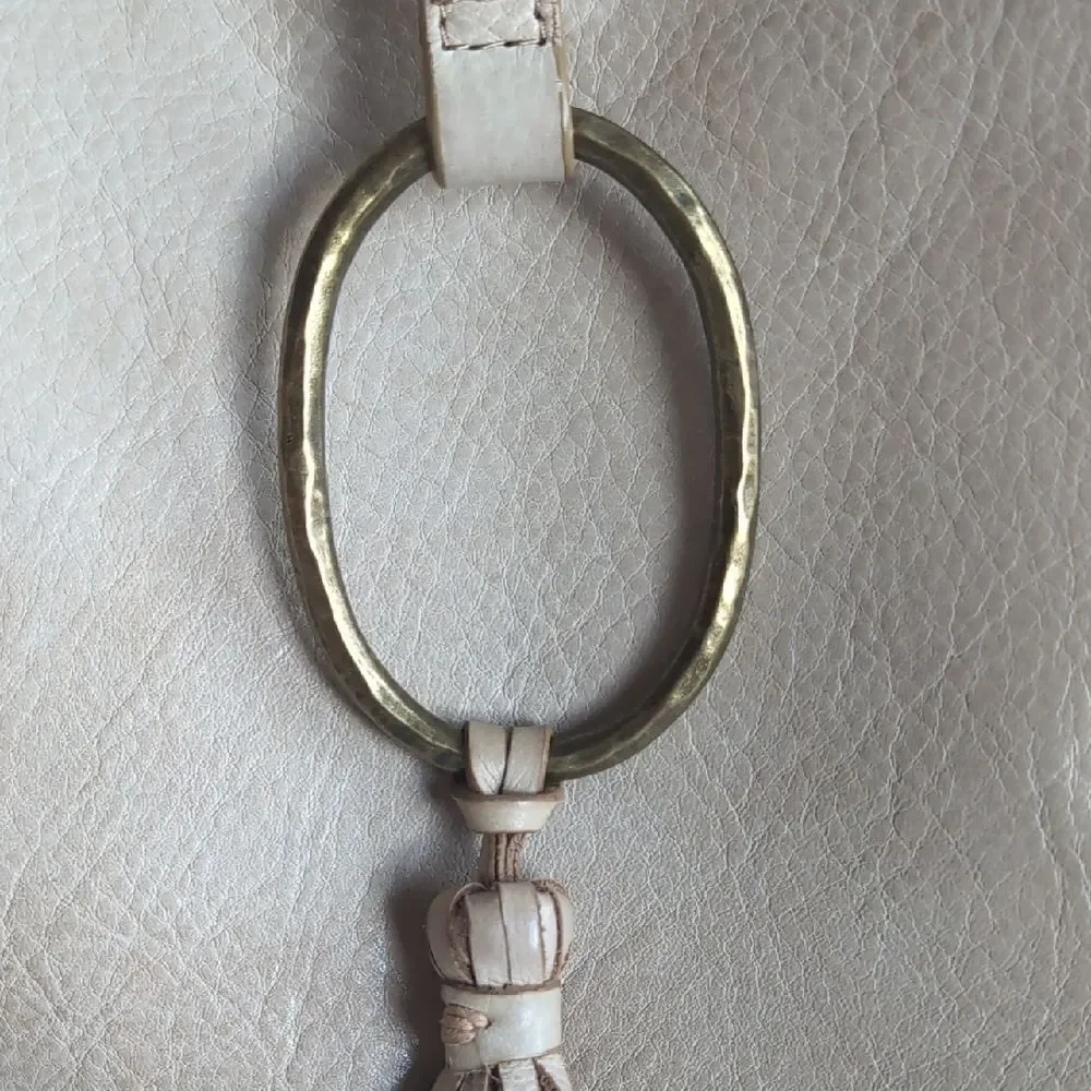 Lucky Brand Cream Colored Leather With Brass Ring/Tassel Crossbody Bag